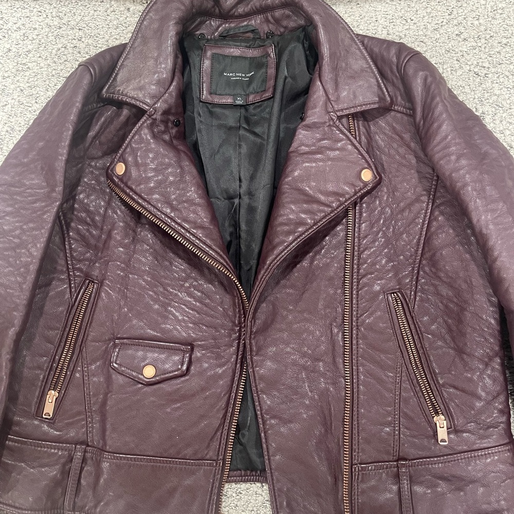 Andrew Marc New York Jacket XL Burgundy PU Leather .